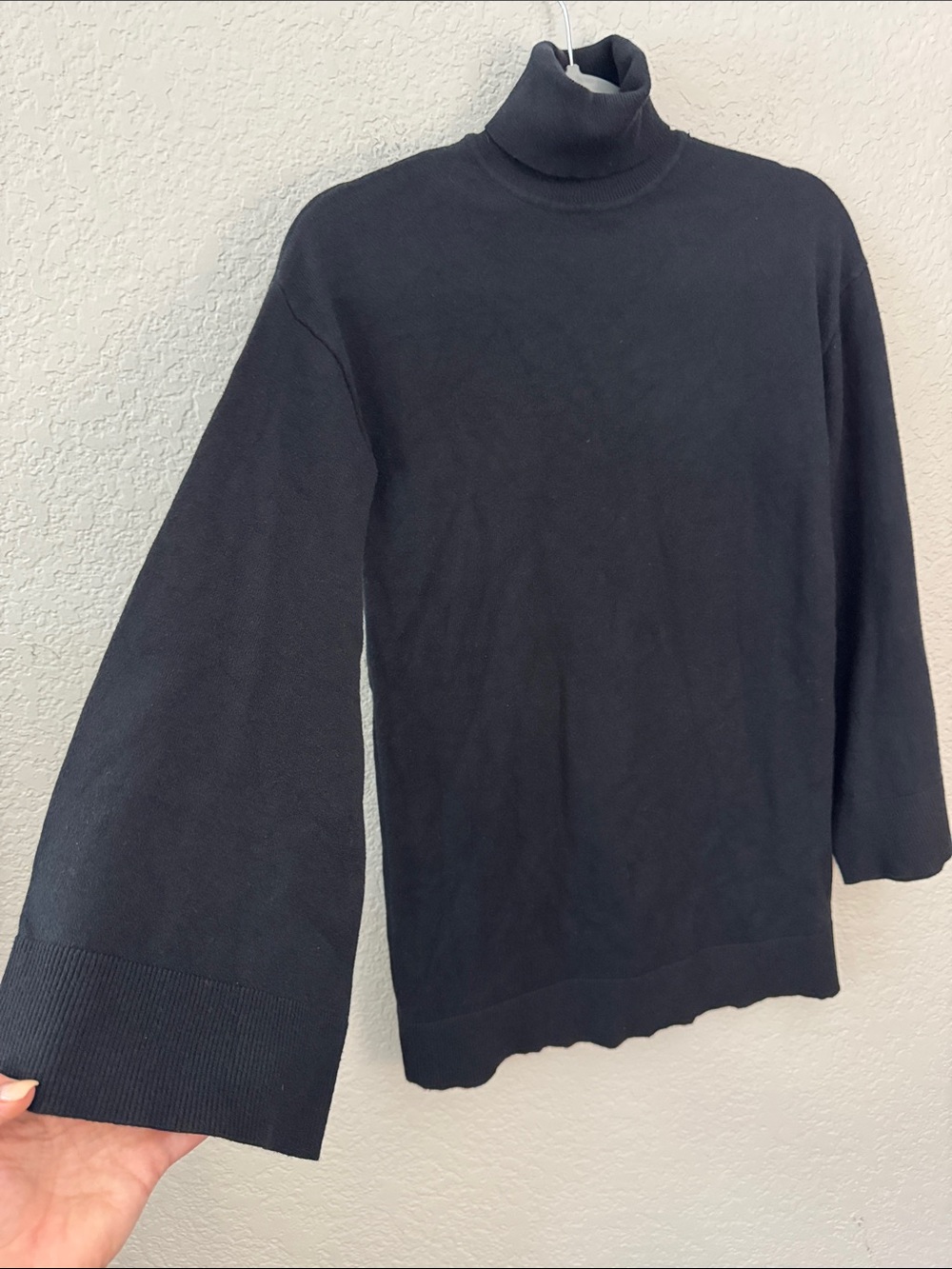LPA Fallon Black Turtleneck Sweater Mini Dress XS Bell Sleeve - Picture 3 of 6